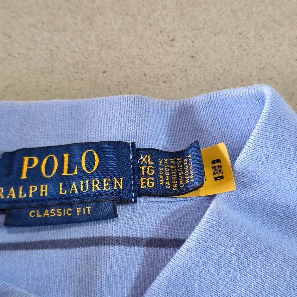 Polo Ralph Lauren Men XL Classic Fit Polo Shirt Blue Striped Short Sleeve Cotton